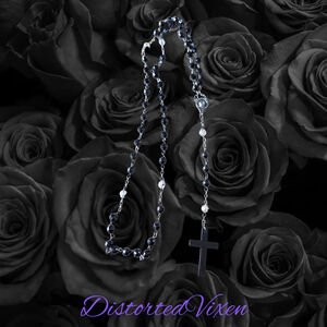 Black Hematite Rosary Necklace –Minimalist Cross, Gothic Prayer Beads, Grounding